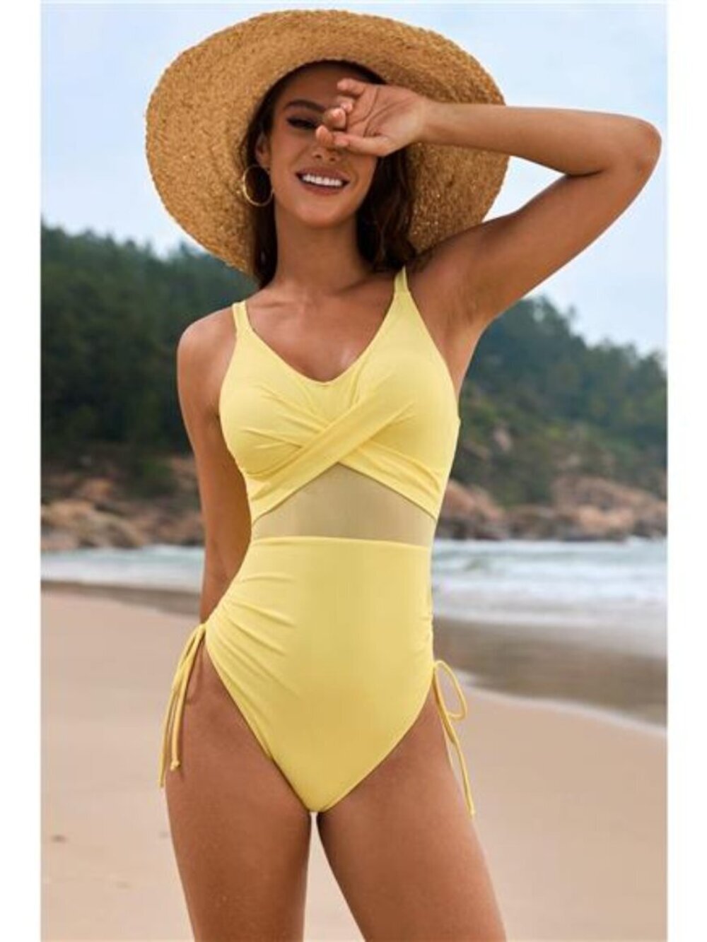 Drawstring Ruched V-Neck One-Piece Swimwear